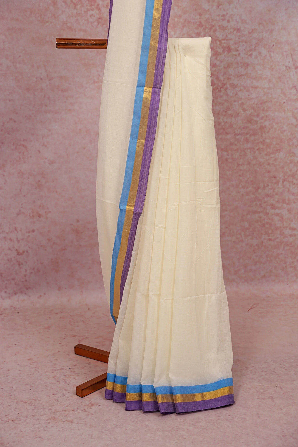 Off White Mul Cotton Kerala Saree