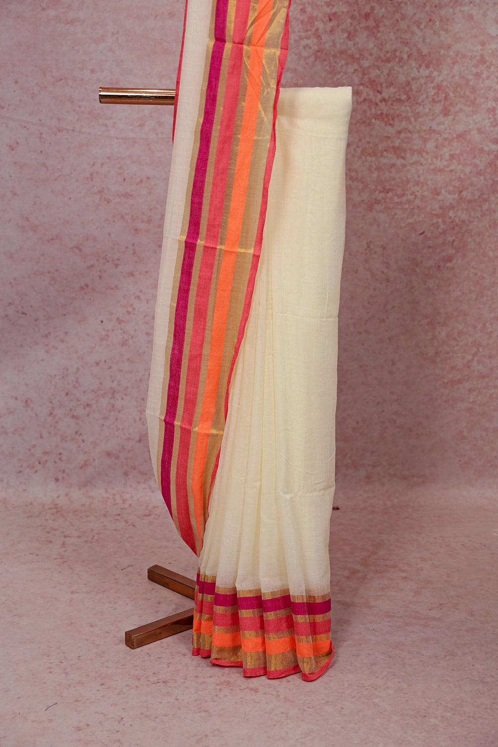Off White Mul Cotton Kerala Saree
