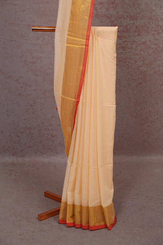 Peach Color Mul Cotton Kerala Saree - Seematti