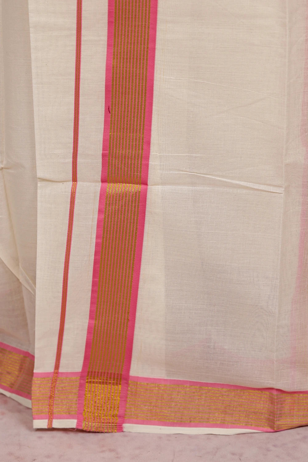 Vadamulla cotton saree fabric texture, gold embroidery detail