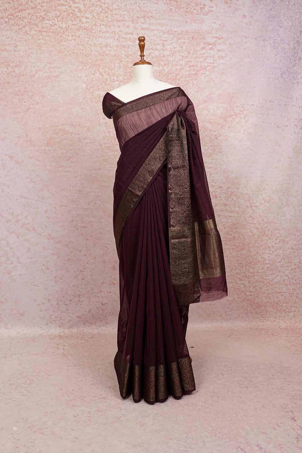 Dark Wine Semi Jute Saree