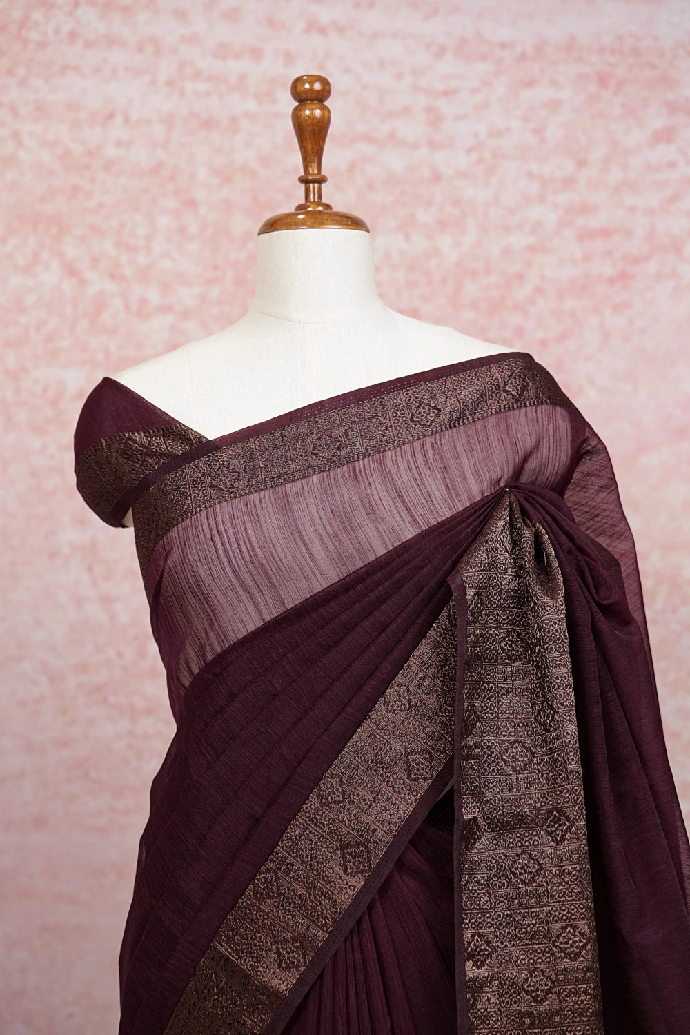 Dark Wine Semi Jute Saree