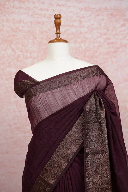 Dark Wine Semi Jute Saree - Seematti