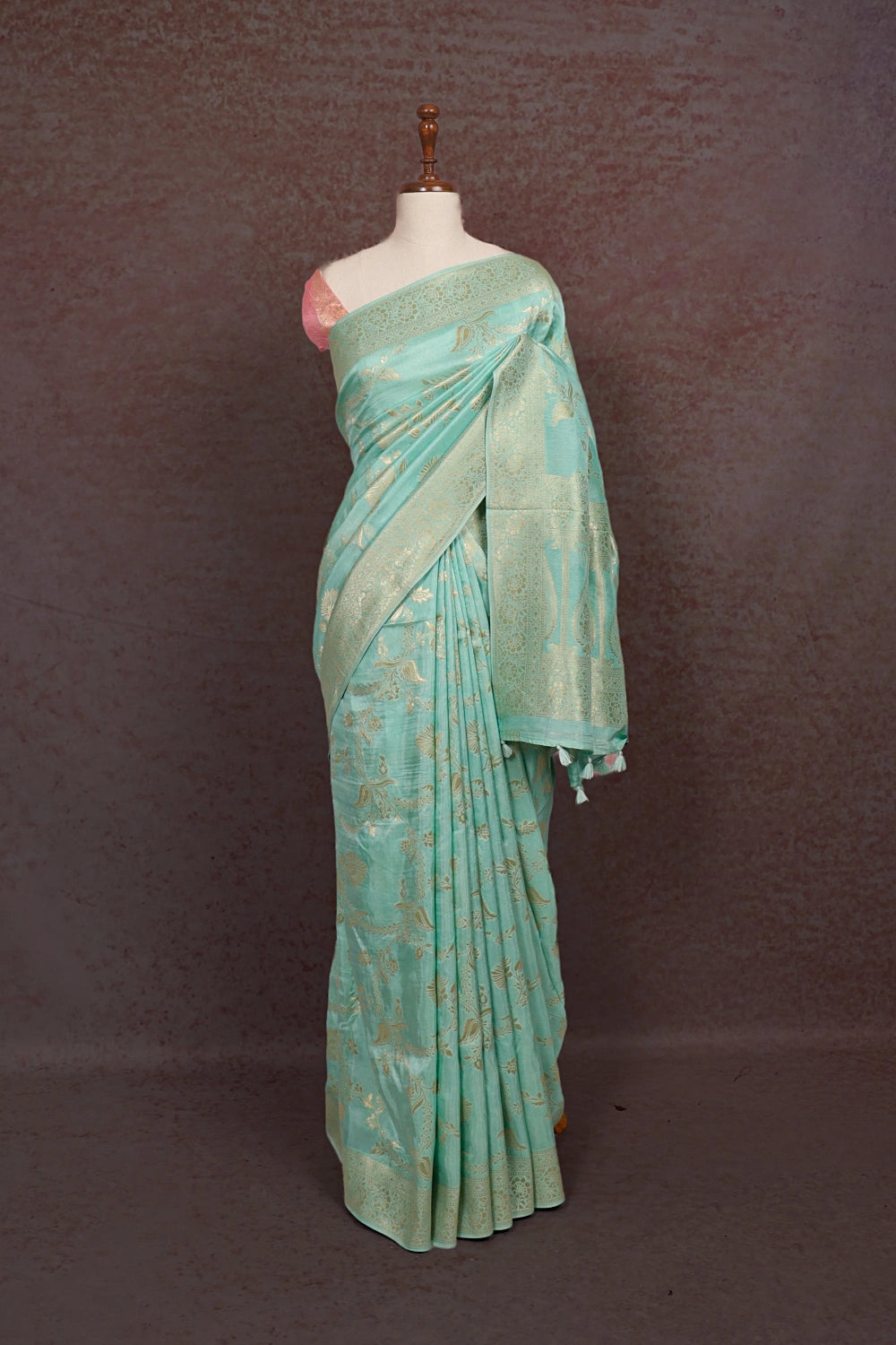 Pastel Green Semi Banarasi Saree - Seematti
