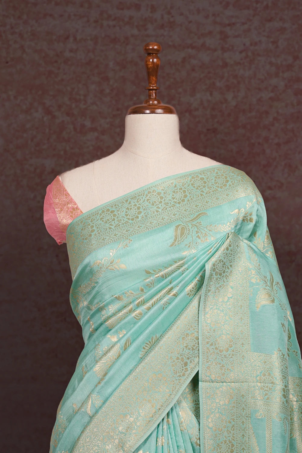 Pastel Green Semi Banarasi Saree - Seematti