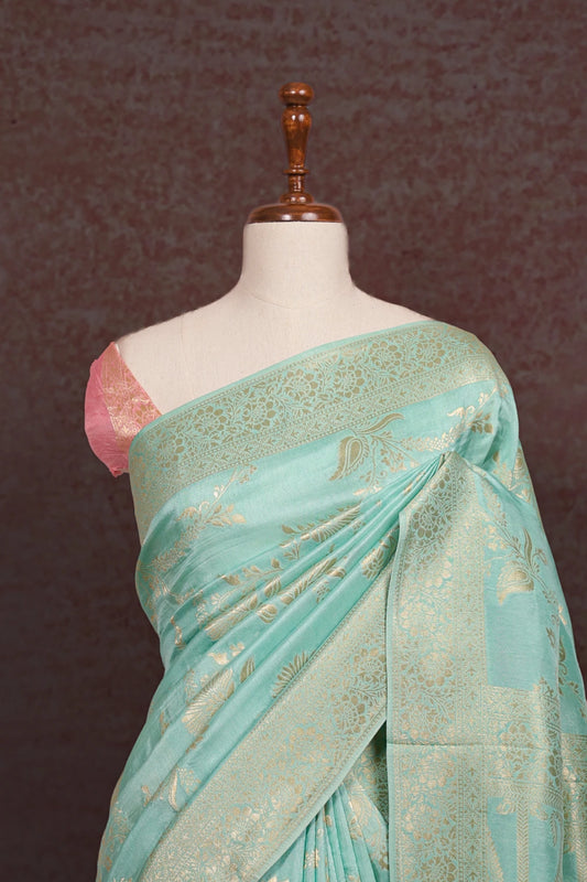 Pastel Green Semi Banarasi Saree - Seematti