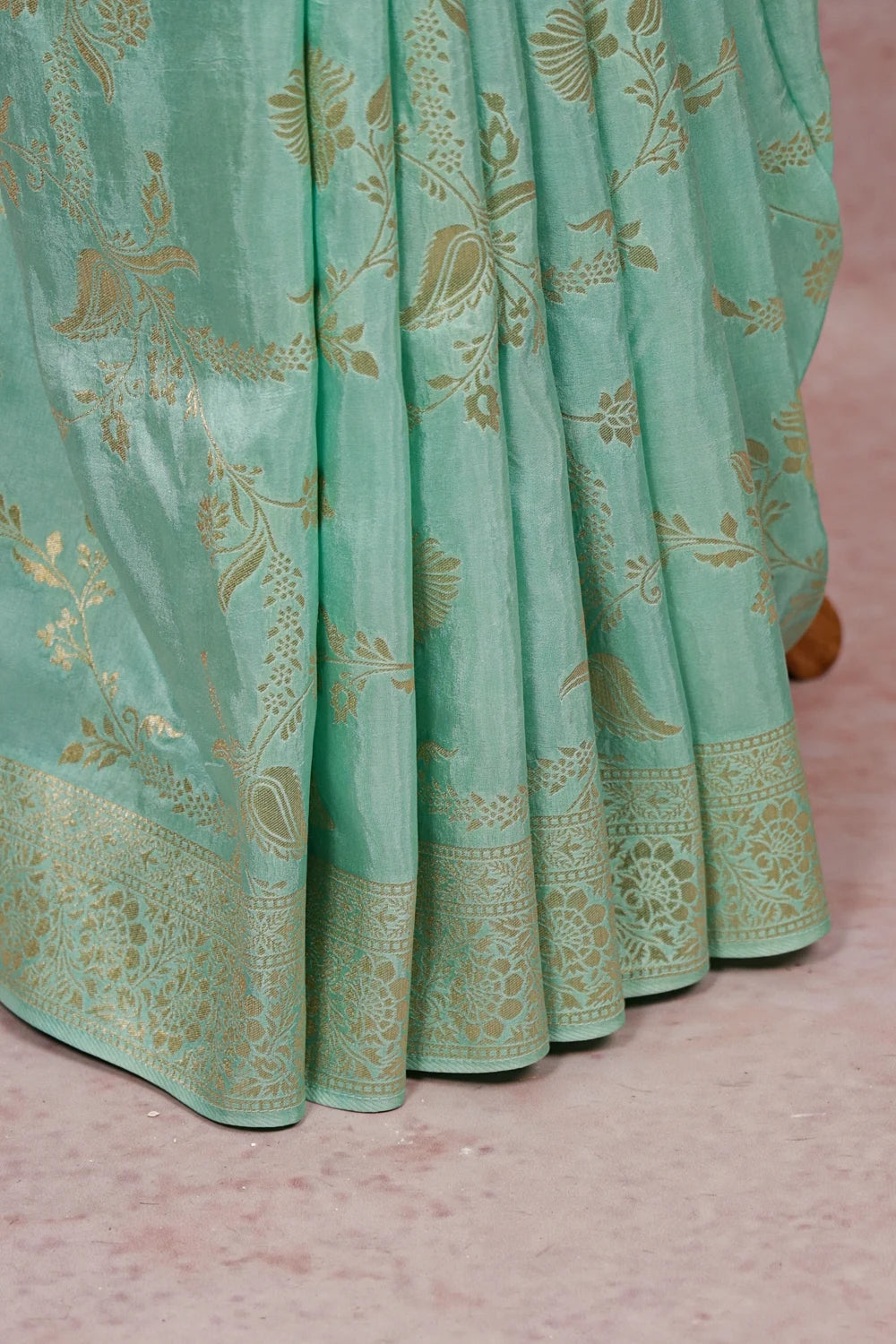 Pastel Green Semi Banarasi Saree - Seematti