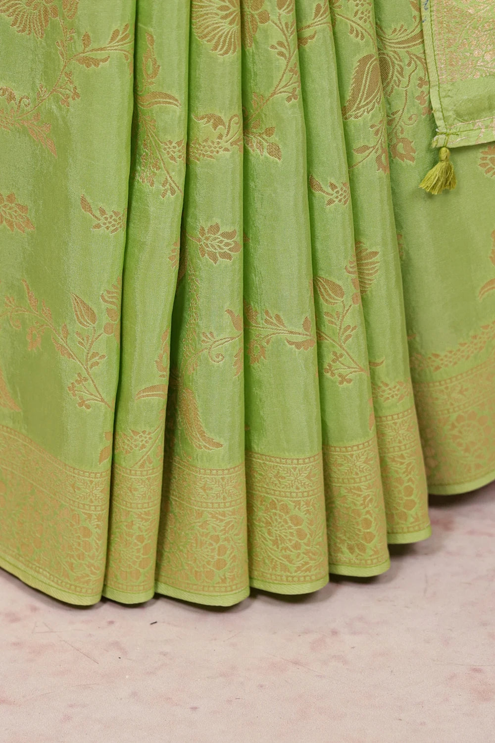 Pista Green Semi Banarasi saree