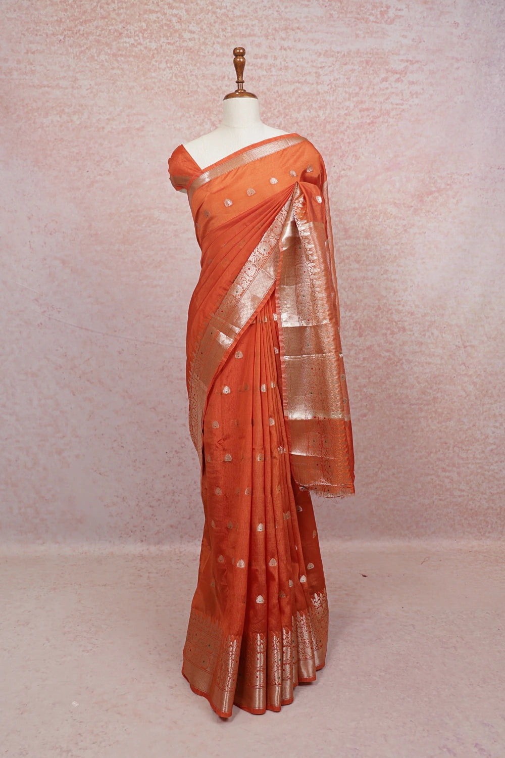 Carrot Orange Color Semi Banarasi Saree