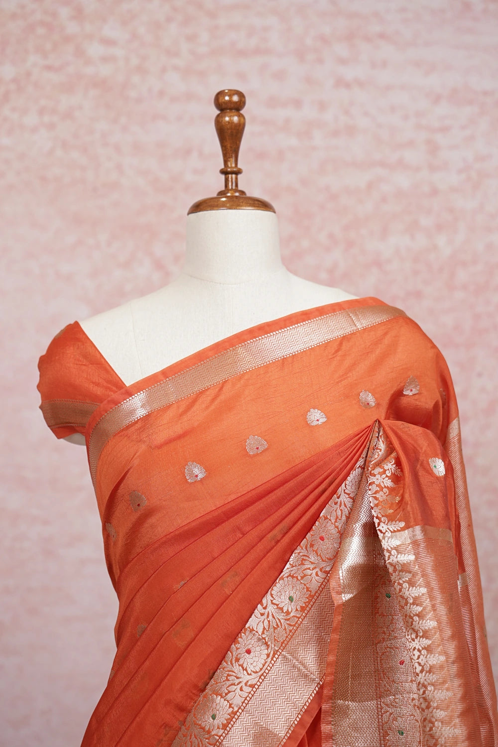 Carrot Orange Color Semi Banarasi Saree