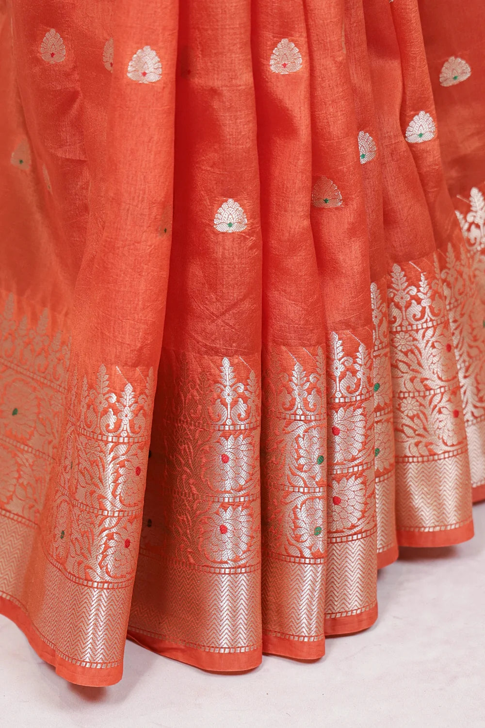 Carrot Orange Color Semi Banarasi Saree