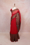 Red Semi Jute Saree - Seematti