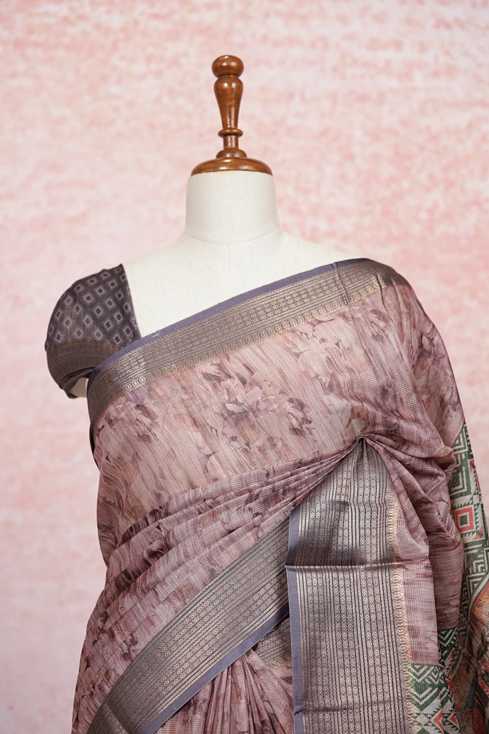 Onion Color Semi Tussar Saree
