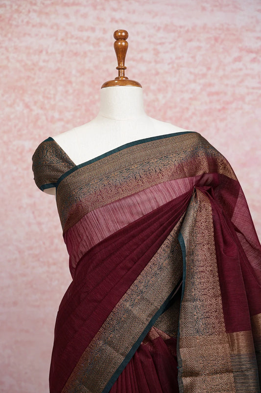 Dark Wine Semi Jute Saree - Seematti