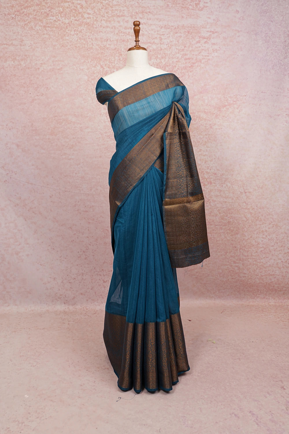Teal Blue Semi Jute Saree