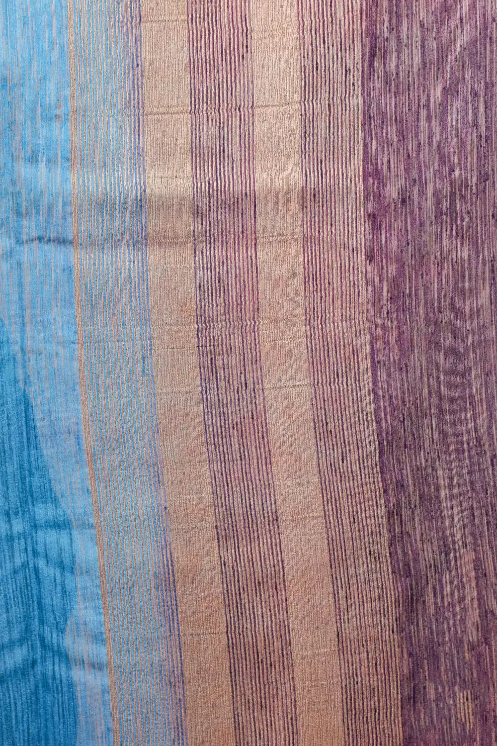 Semi jute saree striped pallu, blue and purple tones