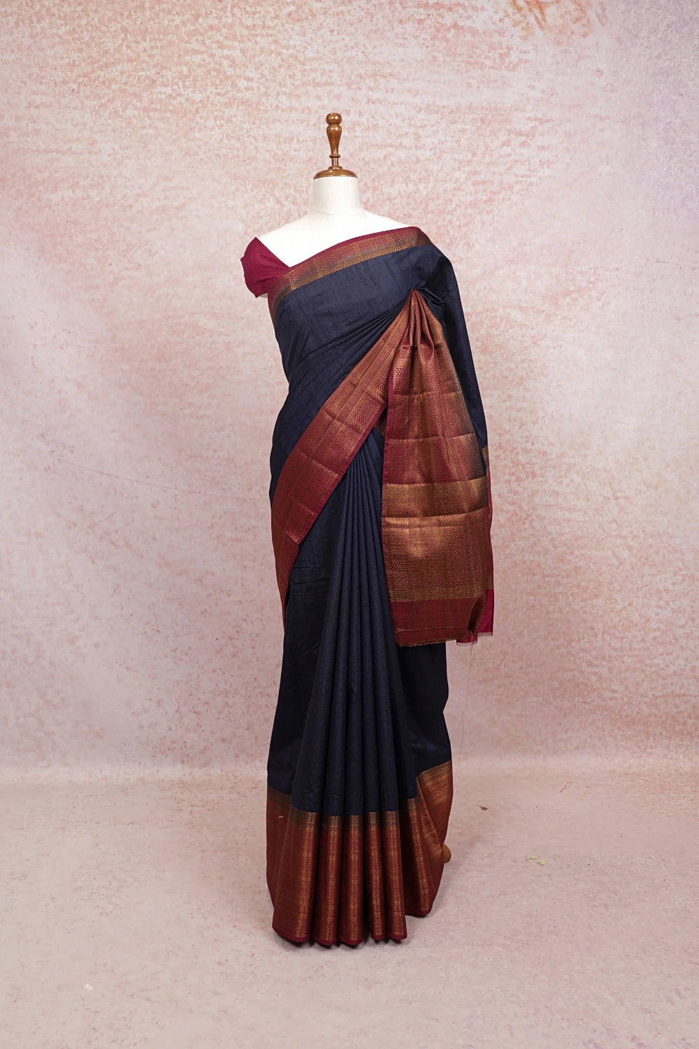 Dark Navy Blue Semi Jute Saree