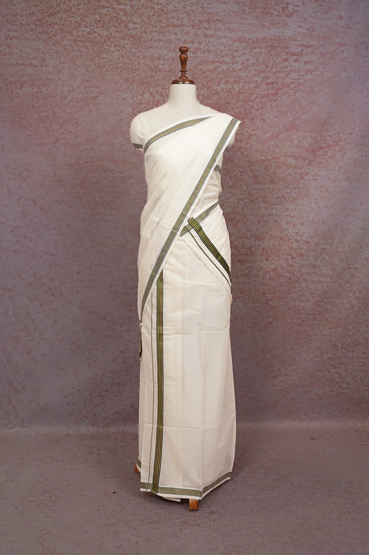 Off White Cotton Set Mundu - Seematti
