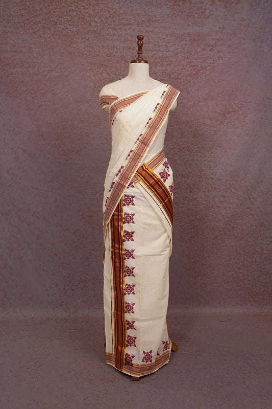 Off White Cotton Set Mundu - Seematti