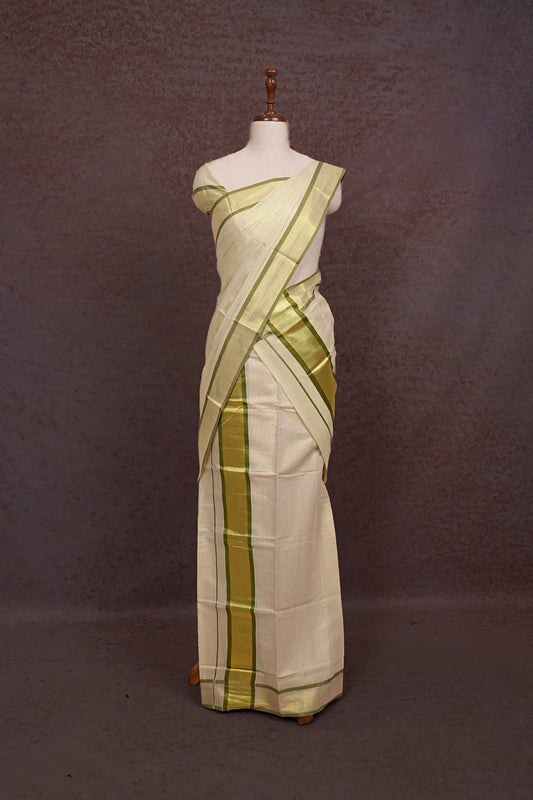Off White Semi Tissue Set Mundu