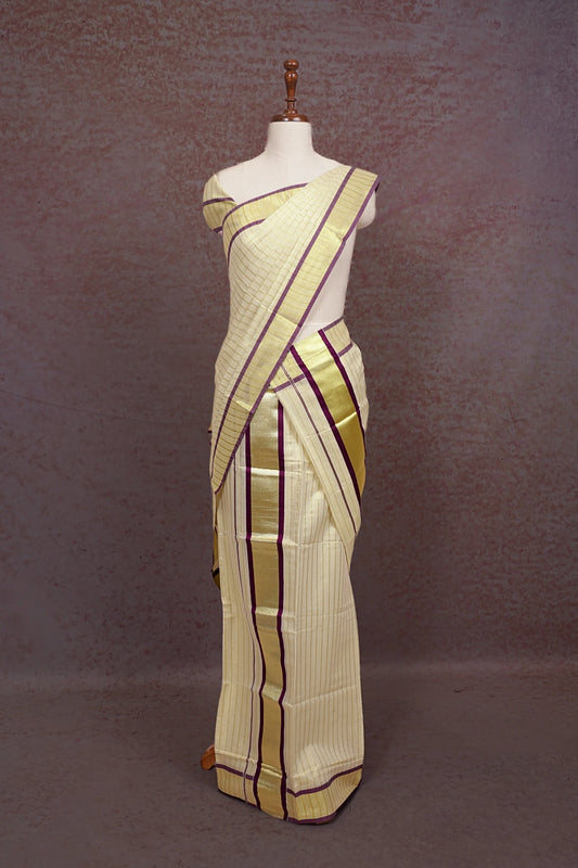 Off White Semi Tissue Set Mundu