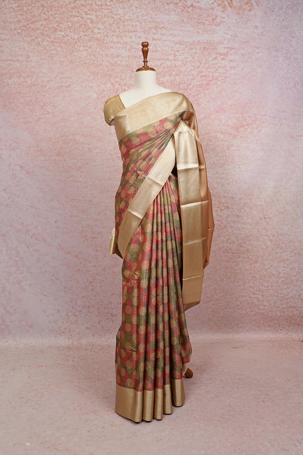 Multi color semi tissue saree with circular print - Seematti