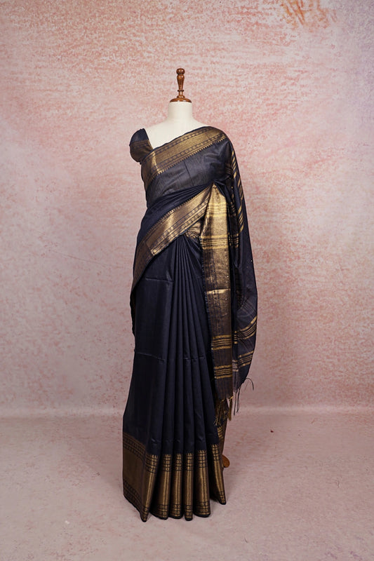 Navy Blue Semi Silk Saree - Seematti