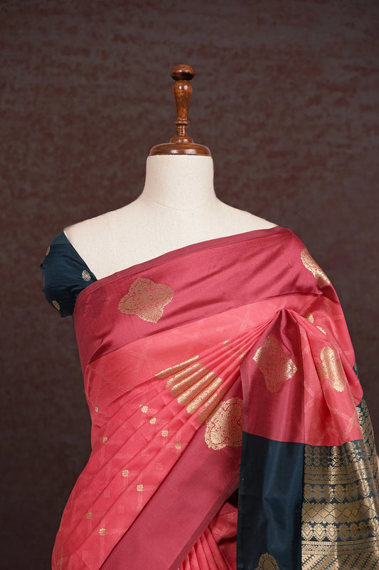 Coral Red Art Silk Saree - Seematti