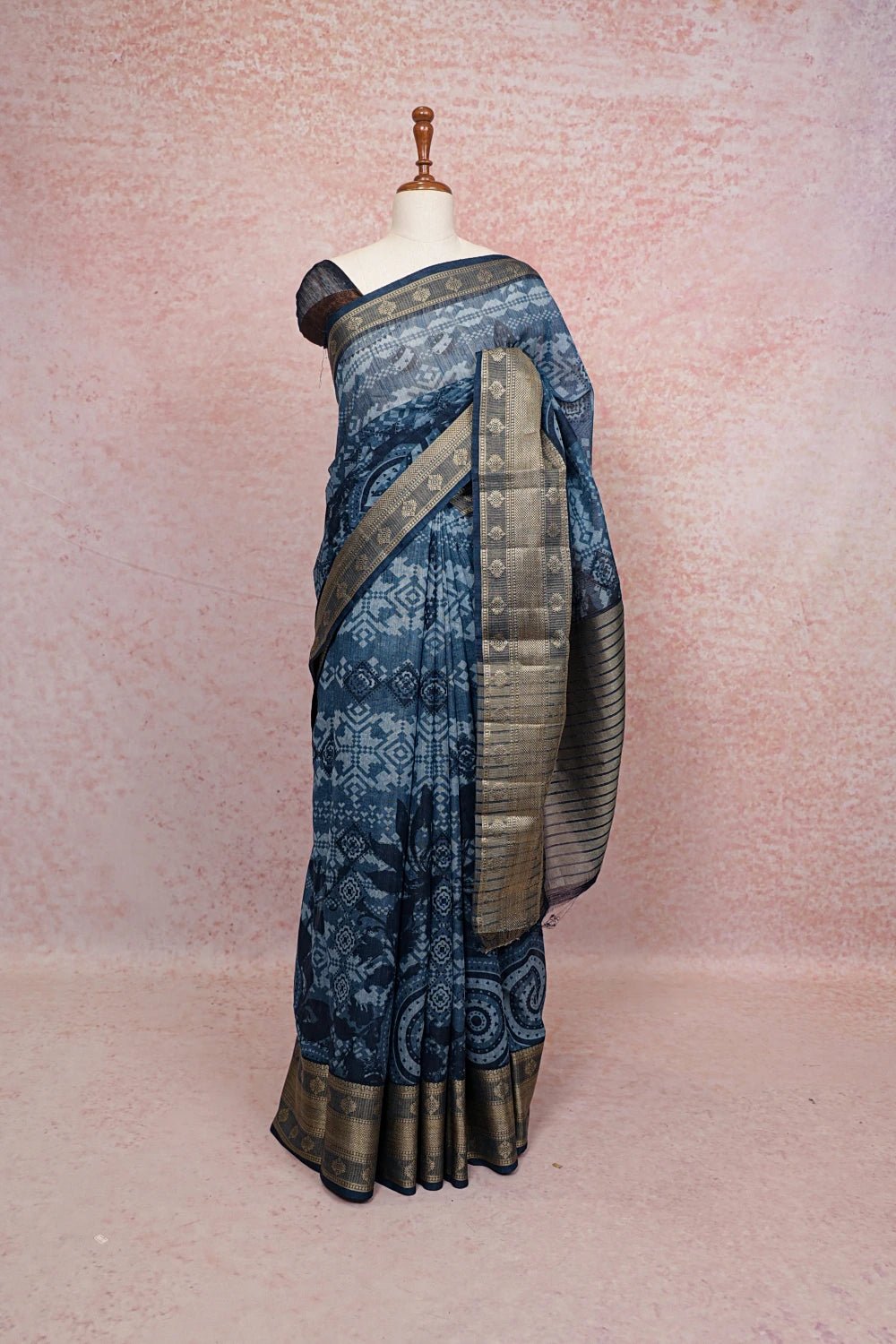 Navy Blue Semi Jute Saree