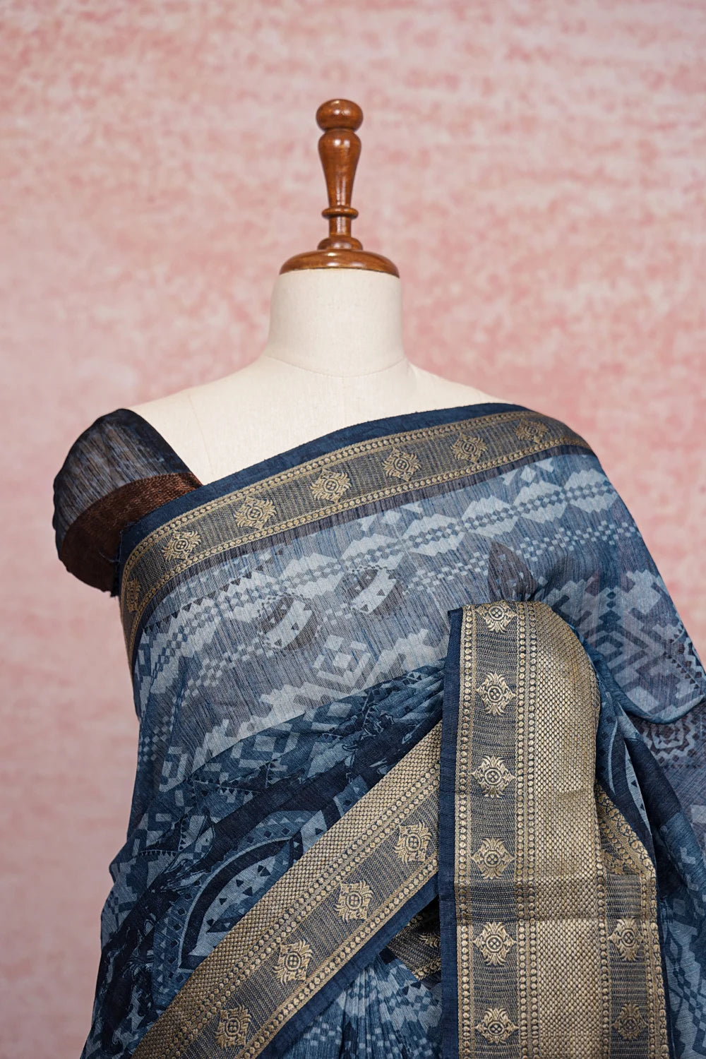 Navy Blue Semi Jute Saree