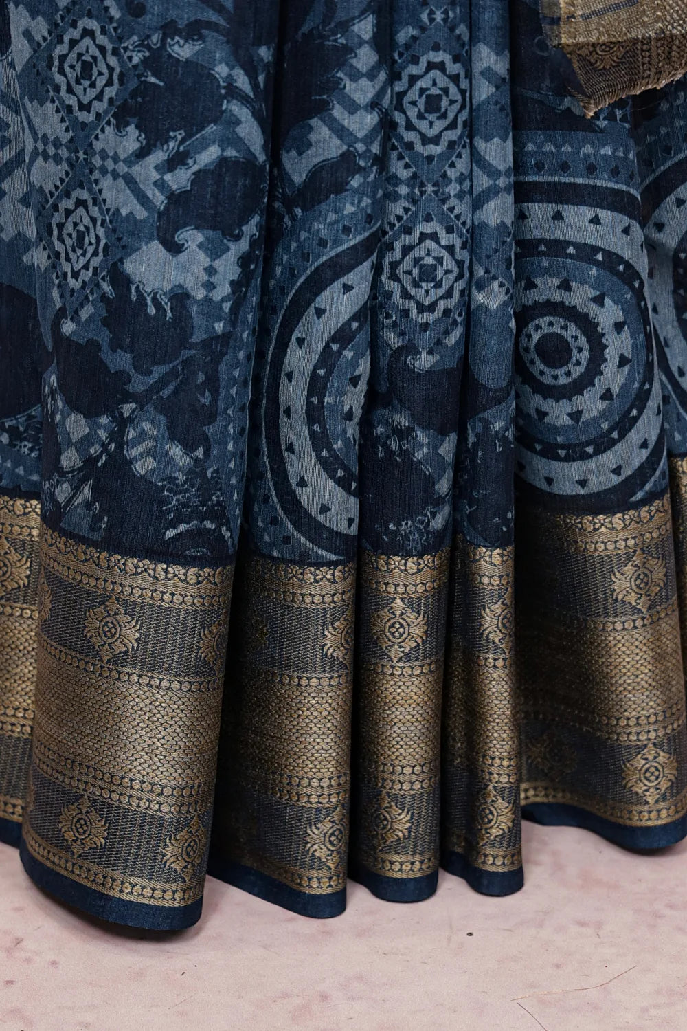 Navy Blue Semi Jute Saree