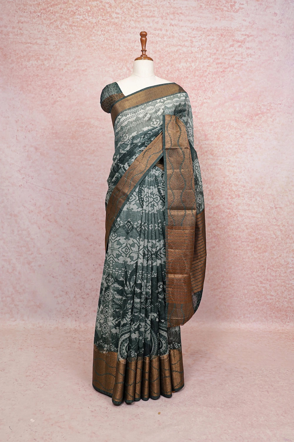 Green Semi Jute Saree - Seematti