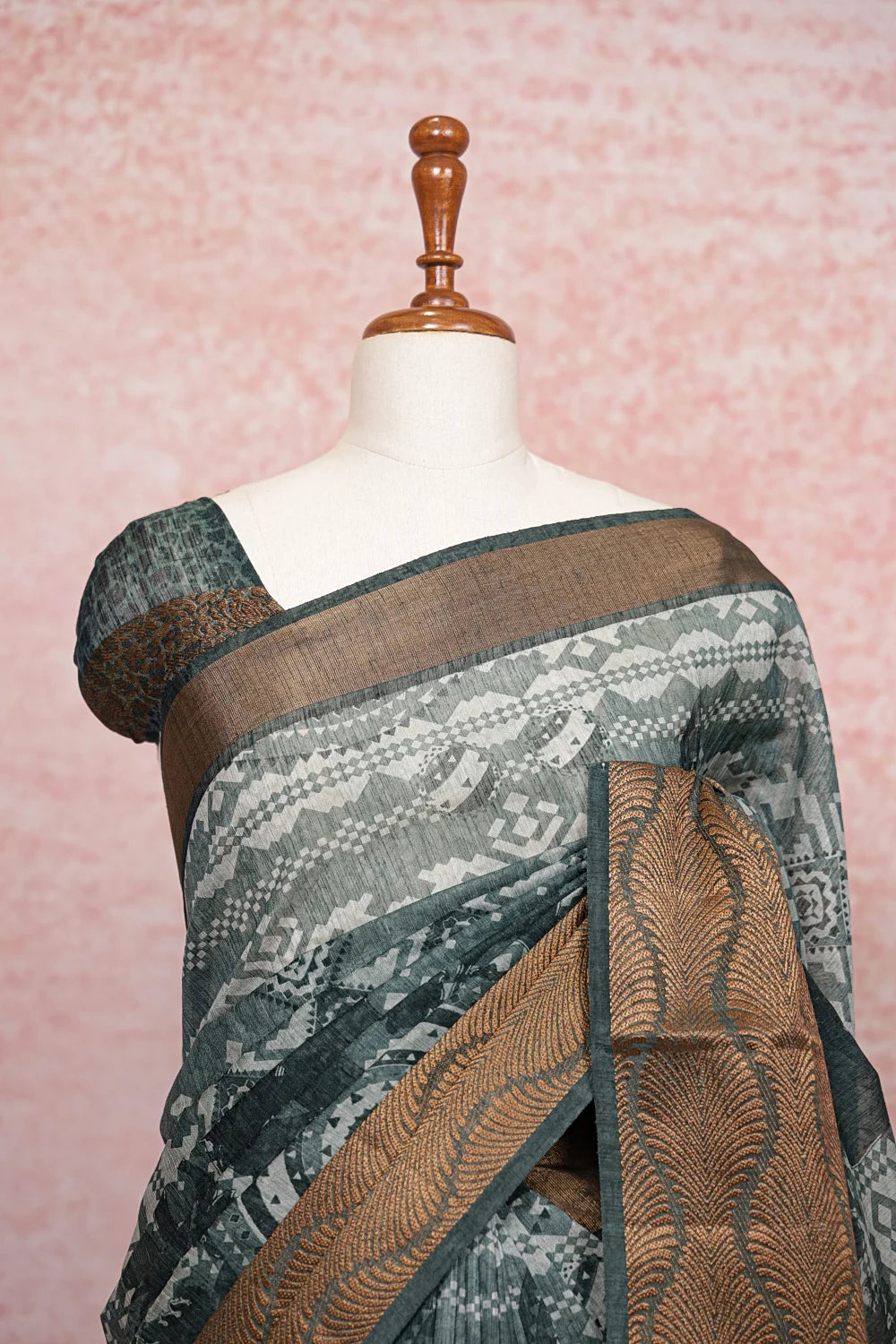 Green Semi Jute Saree - Seematti