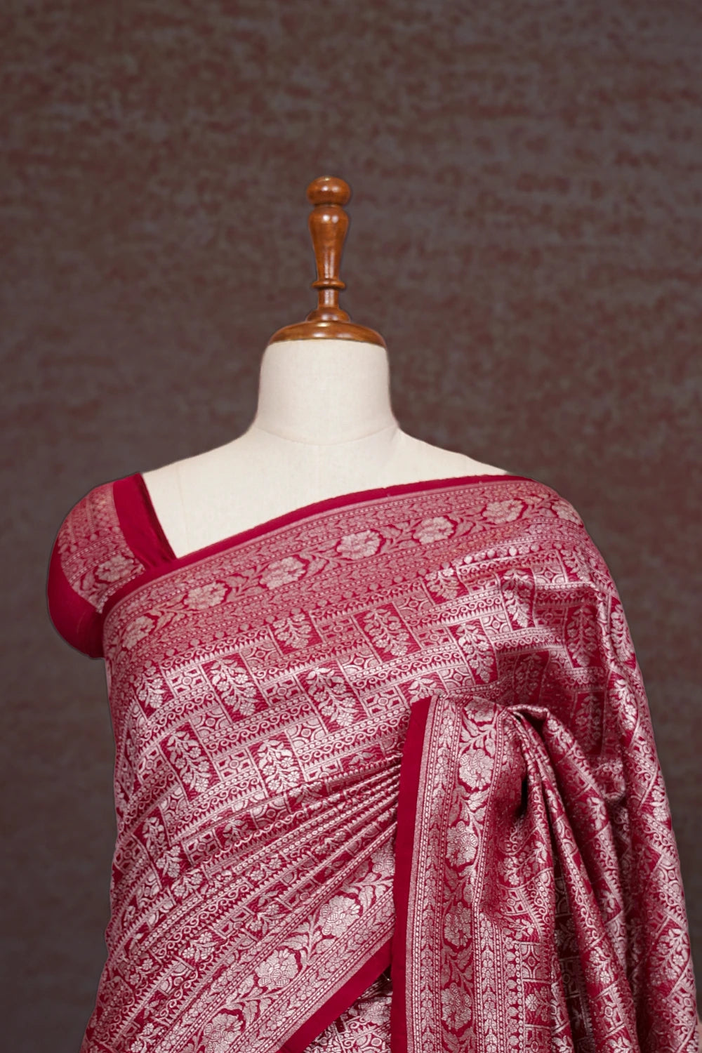 Wine Red Semi Banarasi Saree - Seematti