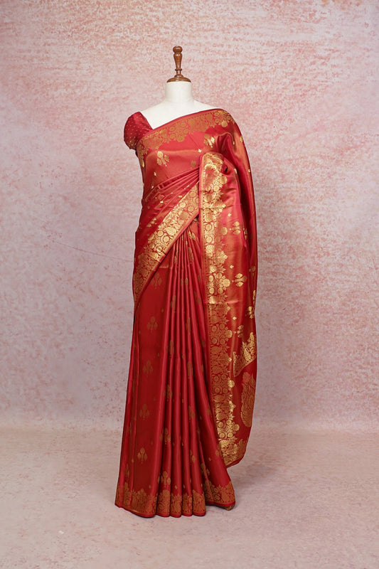 Red Satin  Banarasi Saree - Seematti