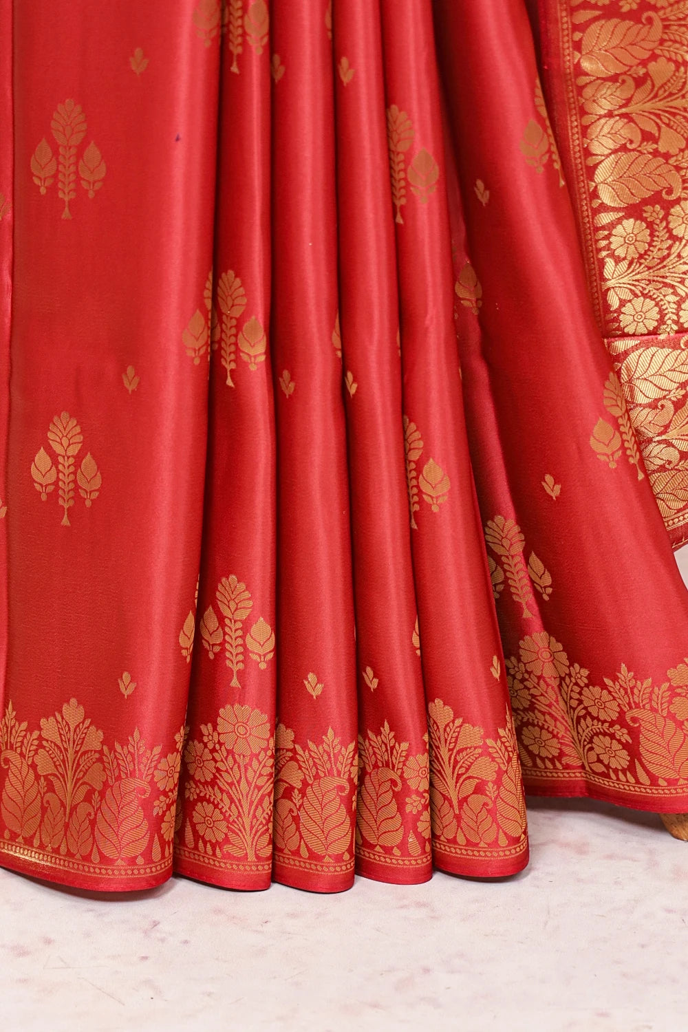 Red Satin  Banarasi Saree