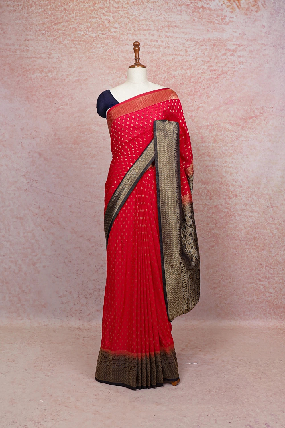 Red Semi Banarasi Saree