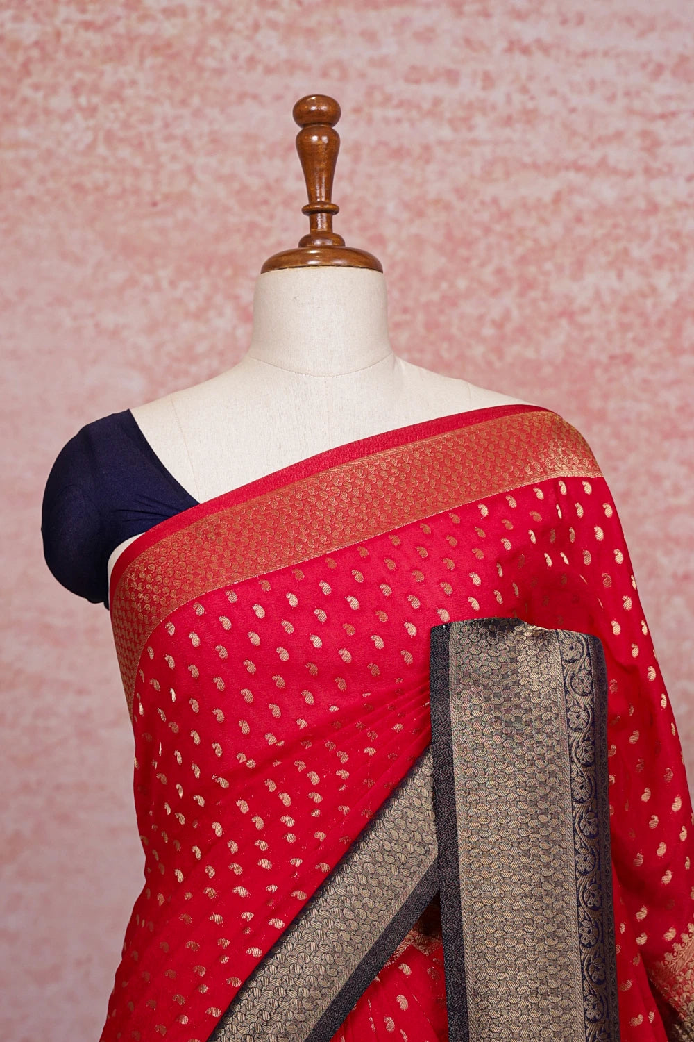 Red Semi Banarasi Saree