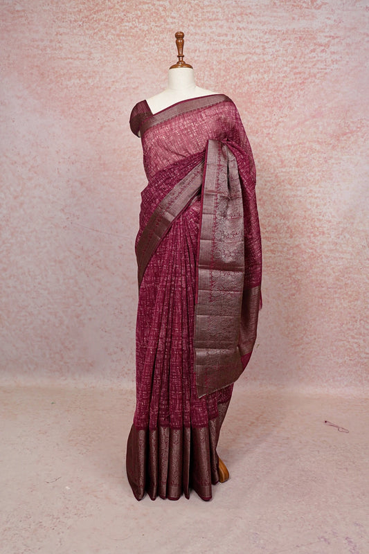 Wine Semi Jute Saree
