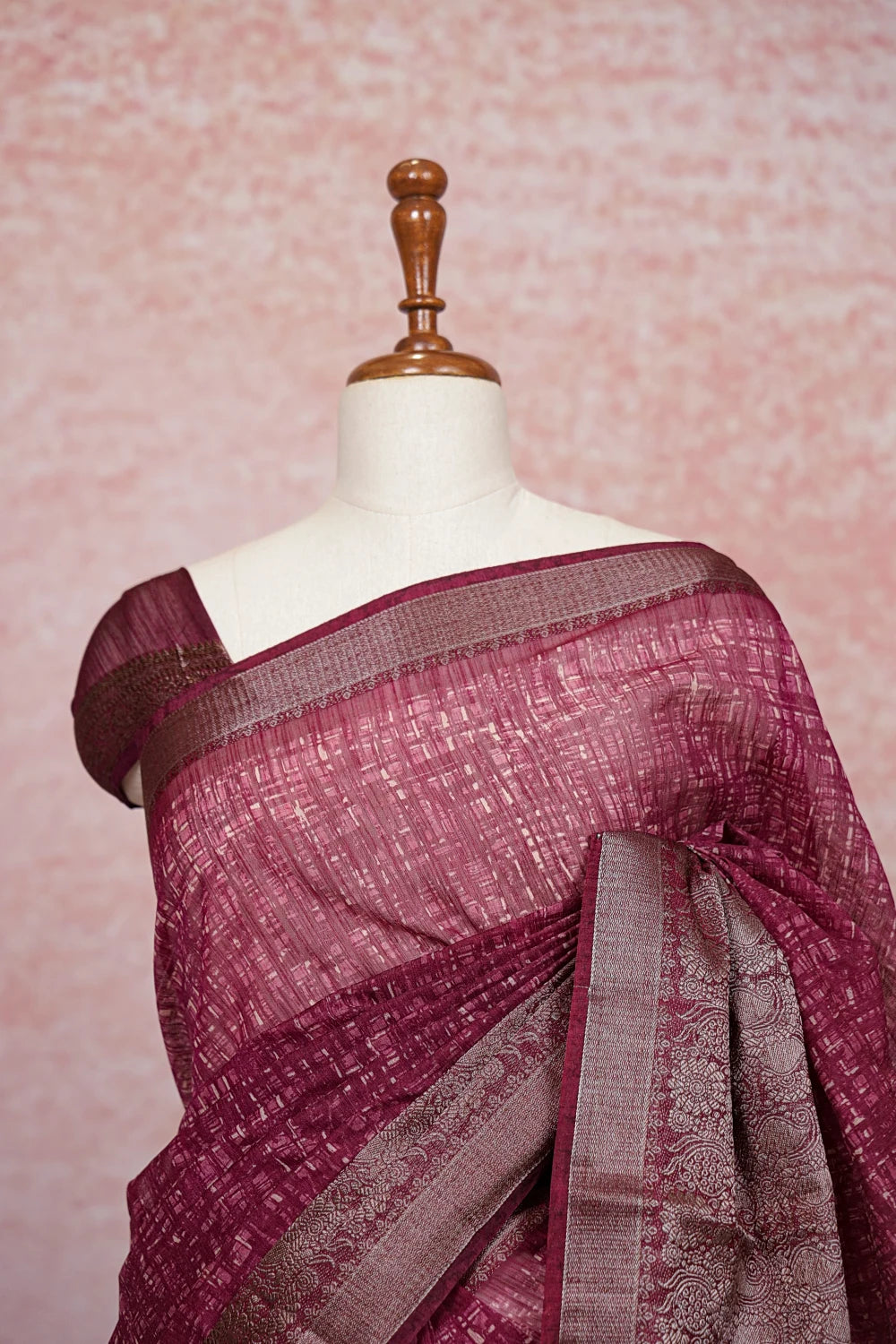 Wine Semi Jute Saree