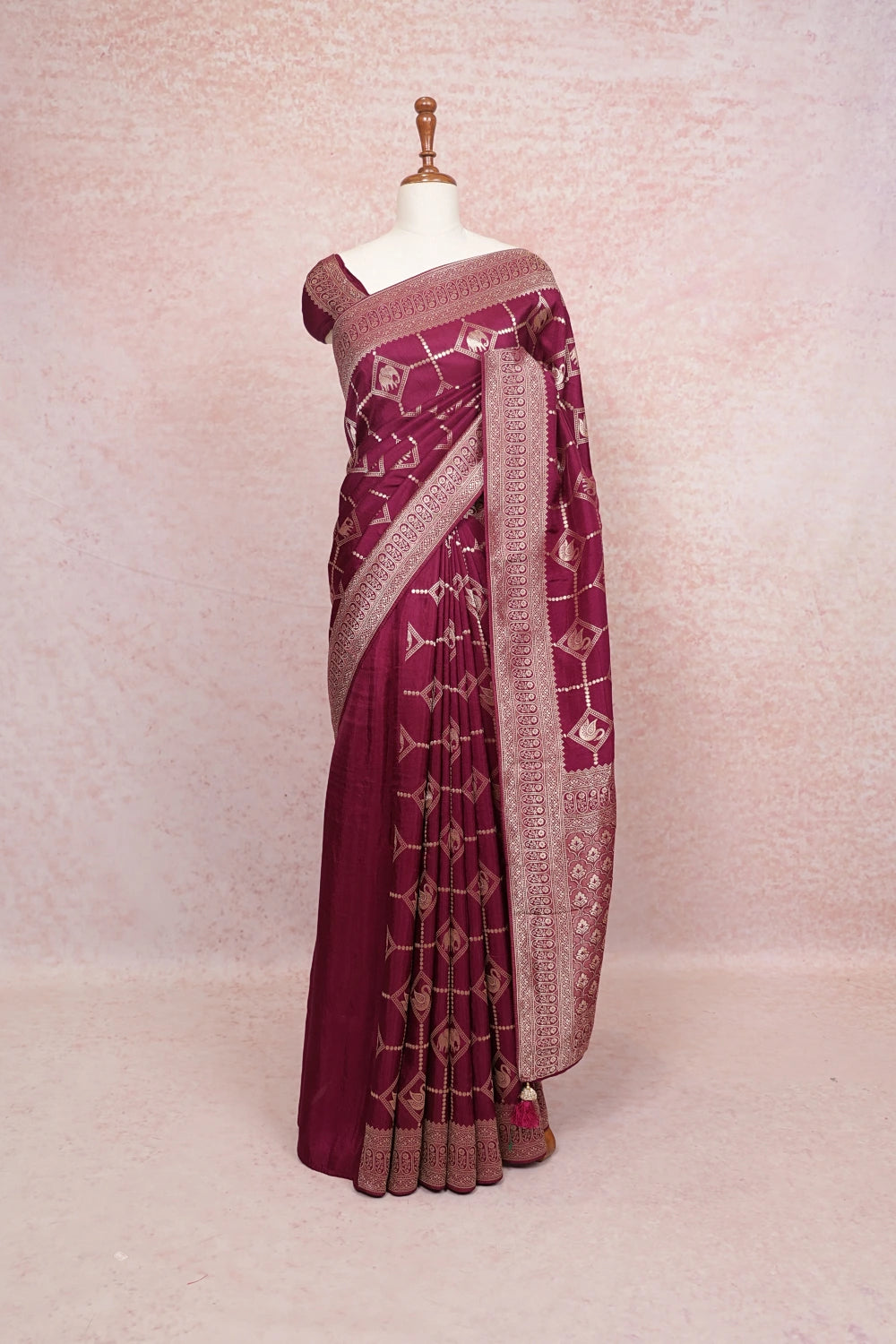 Dark Wine Banarasi Silk Saree - Seematti