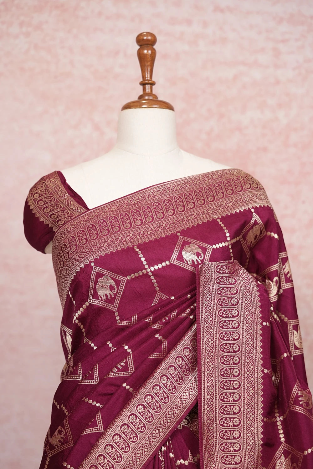 Dark Wine Banarasi Silk Saree - Seematti