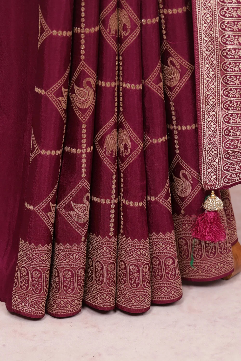 Dark Wine Banarasi Silk Saree - Seematti