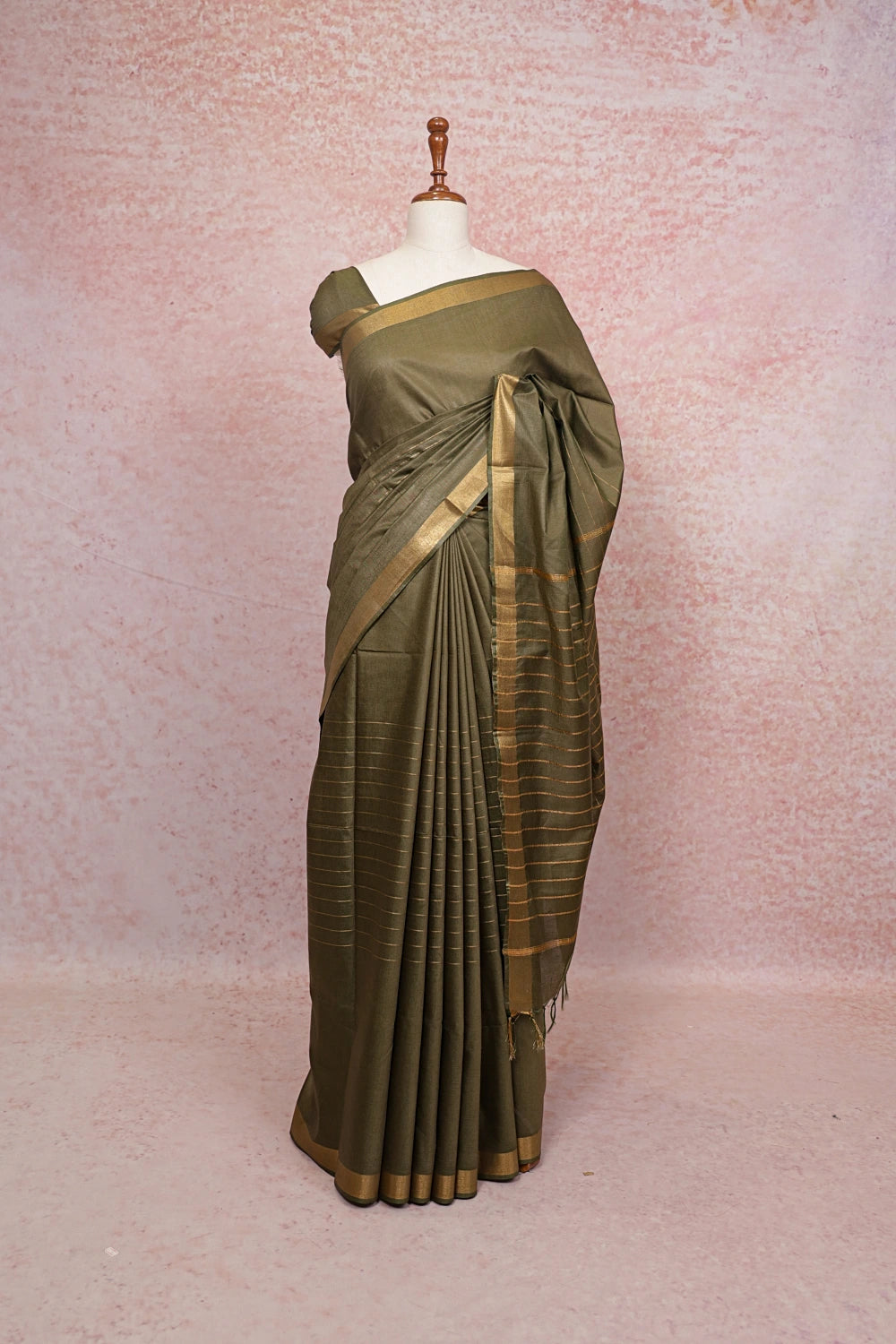 Moss Green Semi Tussar  Saree - Seematti