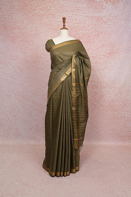 Moss Green Semi Tussar  Saree - Seematti