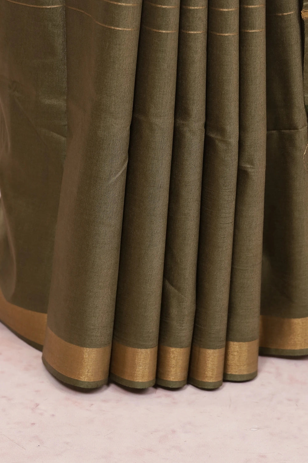 Moss Green Semi Tussar  Saree - Seematti