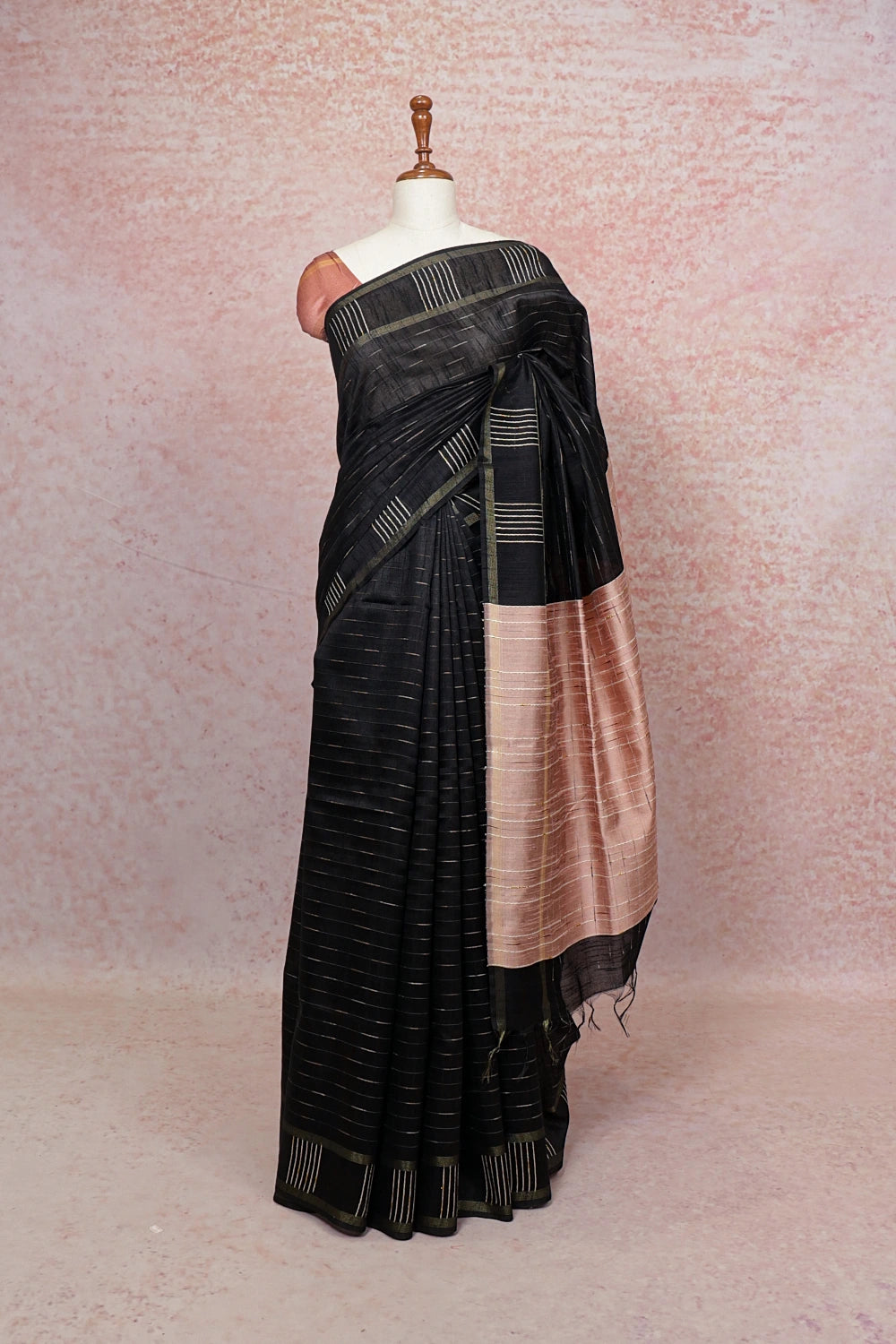 Black Semi Jute Saree - Seematti