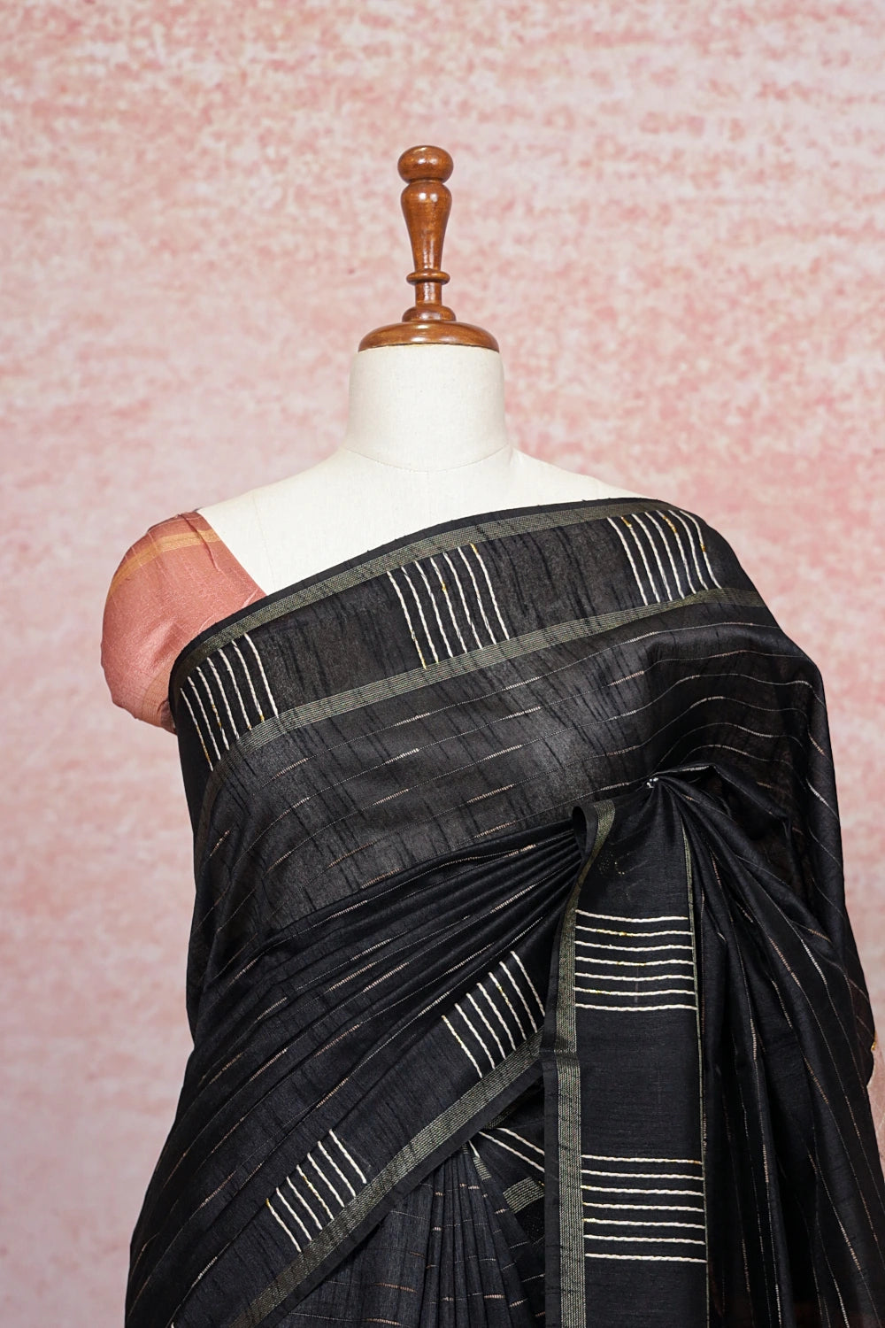 Black Semi Jute Saree - Seematti