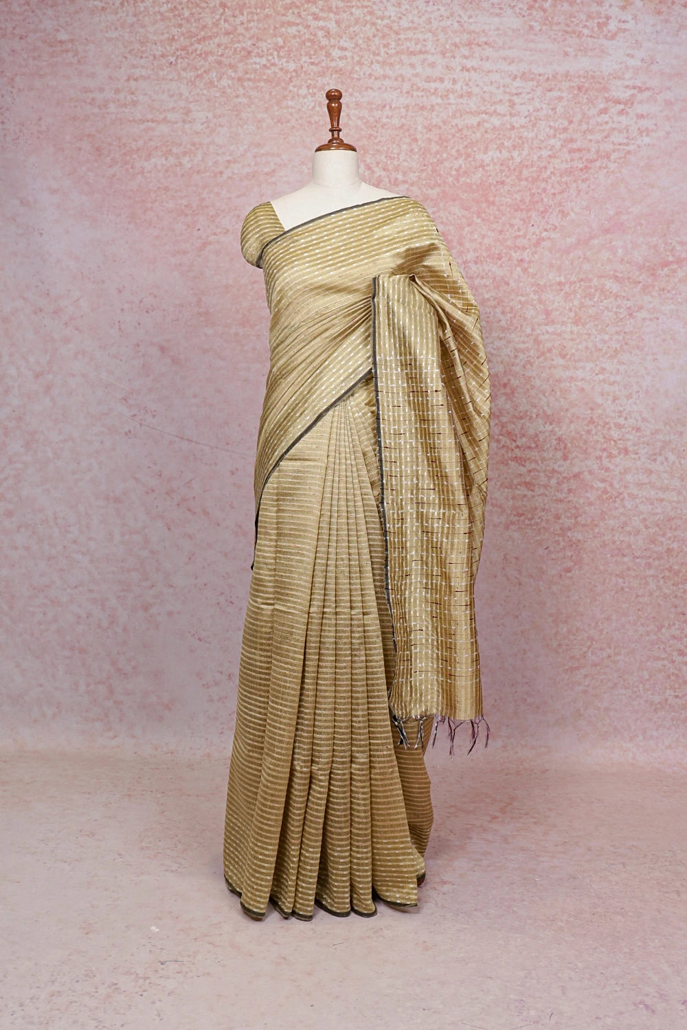 Light Olive Green Semi Jute Saree