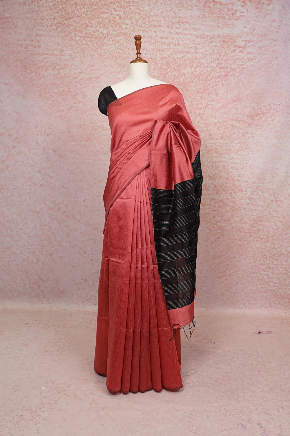 Peach Pink Semi Jute Saree